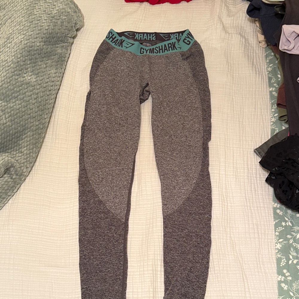 Gymshark Women’s Charcoal Leggings with Teal Waistband